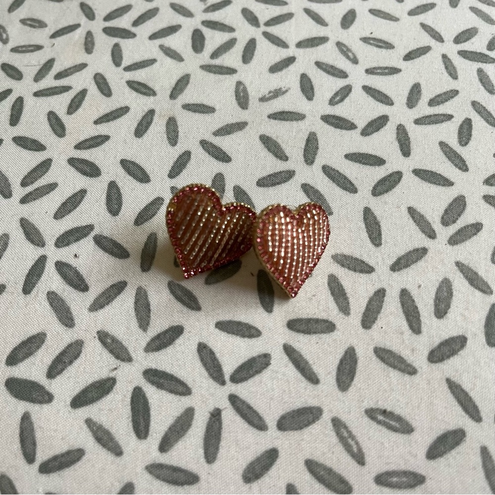 Pink beaded heart earrings